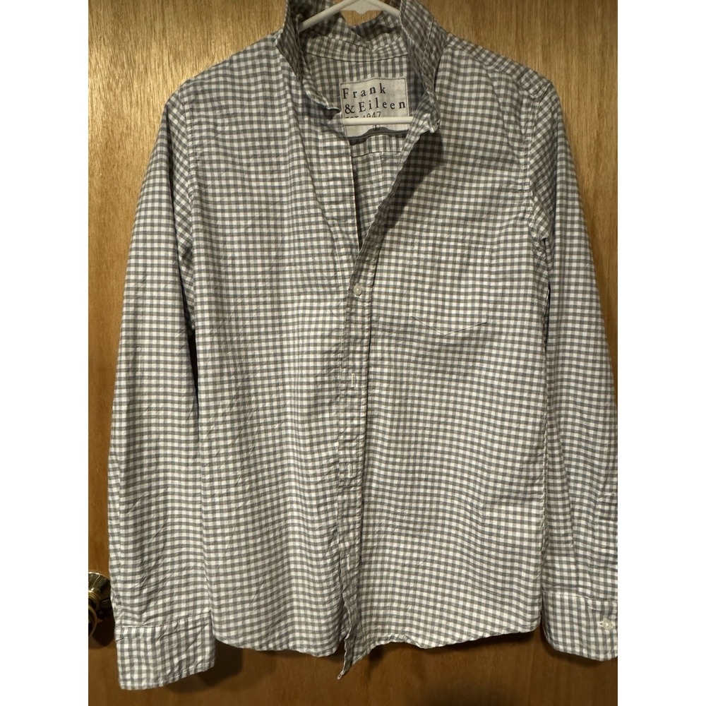 Frank & Eileen Barry Tailored Button Up Gray White Gingham Check Large (U1)